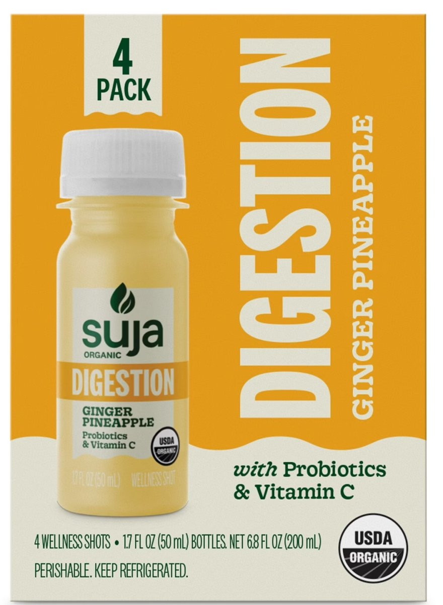 Suja Organic Digestion Pineapple and Ginger Injections, 1.7 fl oz Bottle, 4 Pack