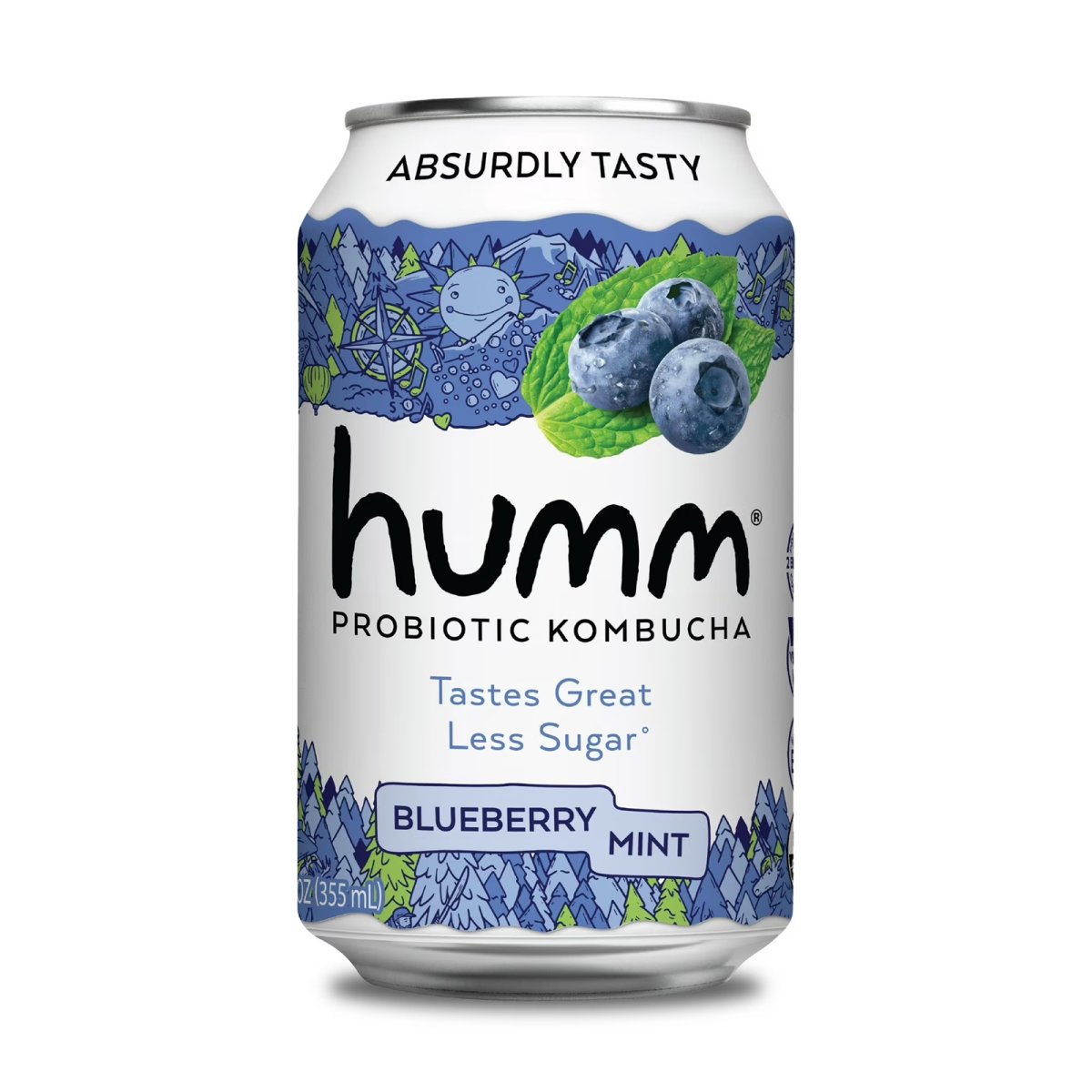Humm Kombucha Tea, Blueberry Mint, Probiotic, Organic, 12oz Can