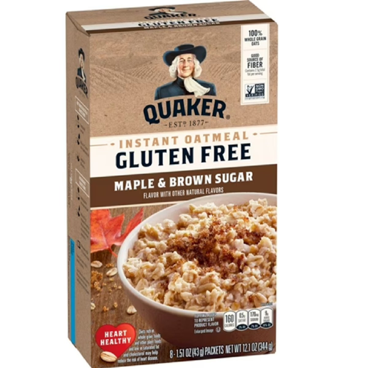 Quaker Instant Oatmeal, Gluten Free, Maple Brown Sugar, 8 Packets