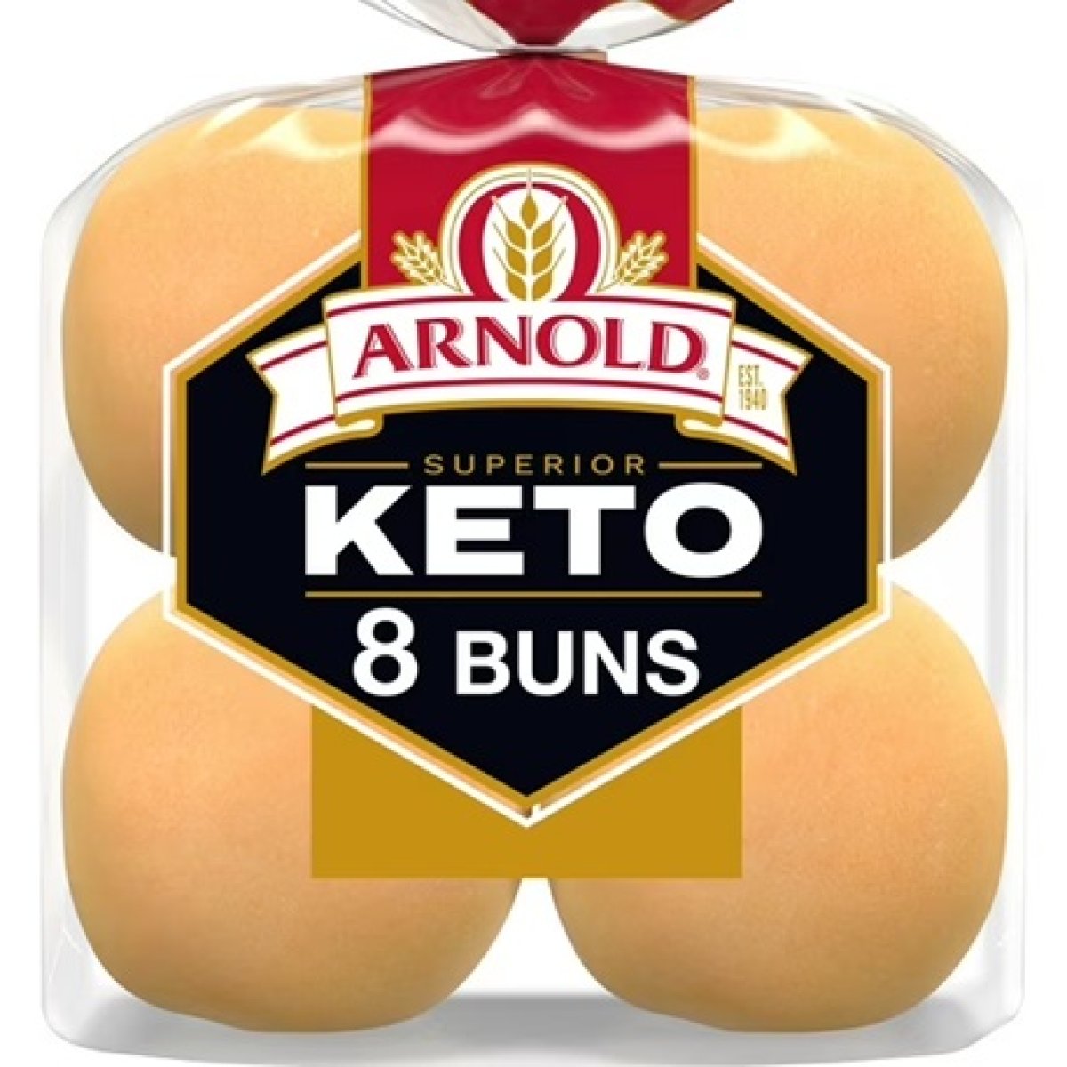Arnold Superior Keto Plain Hamburger Buns, 8 count, Pre-sliced Hamburger Buns, 12 oz Bag