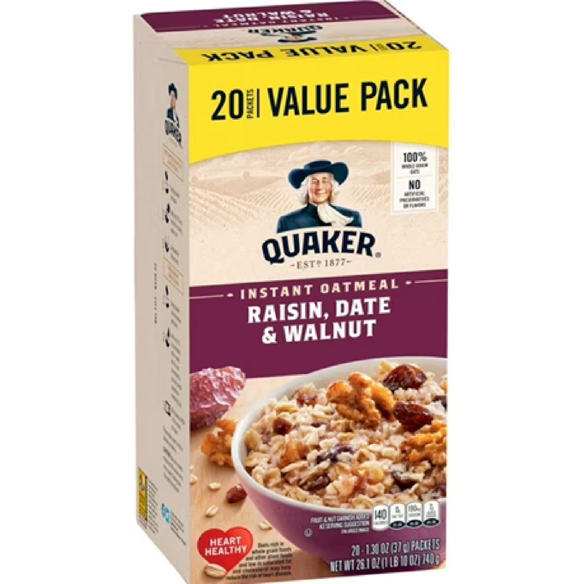 Quaker, Instant Oatmeal, Raisins, Dates and Walnuts, 1.30 oz, 20 Packs