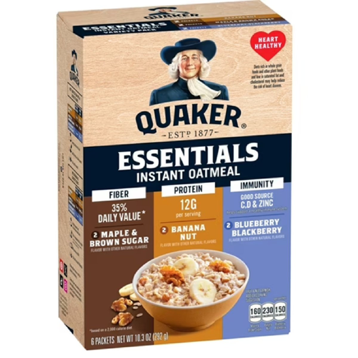 Quaker Essentials Instant Oatmeal, Variety Pack, Good Source of Vitamins, Protein and Fiber, 10.3 Ounces