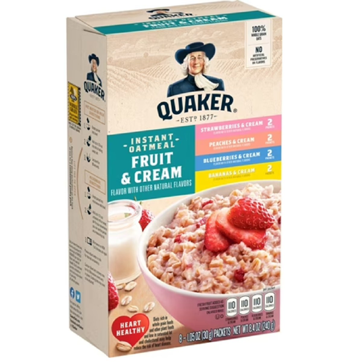 Quaker Instant Oatmeal, Fruit and Cream Variety, 8 Units