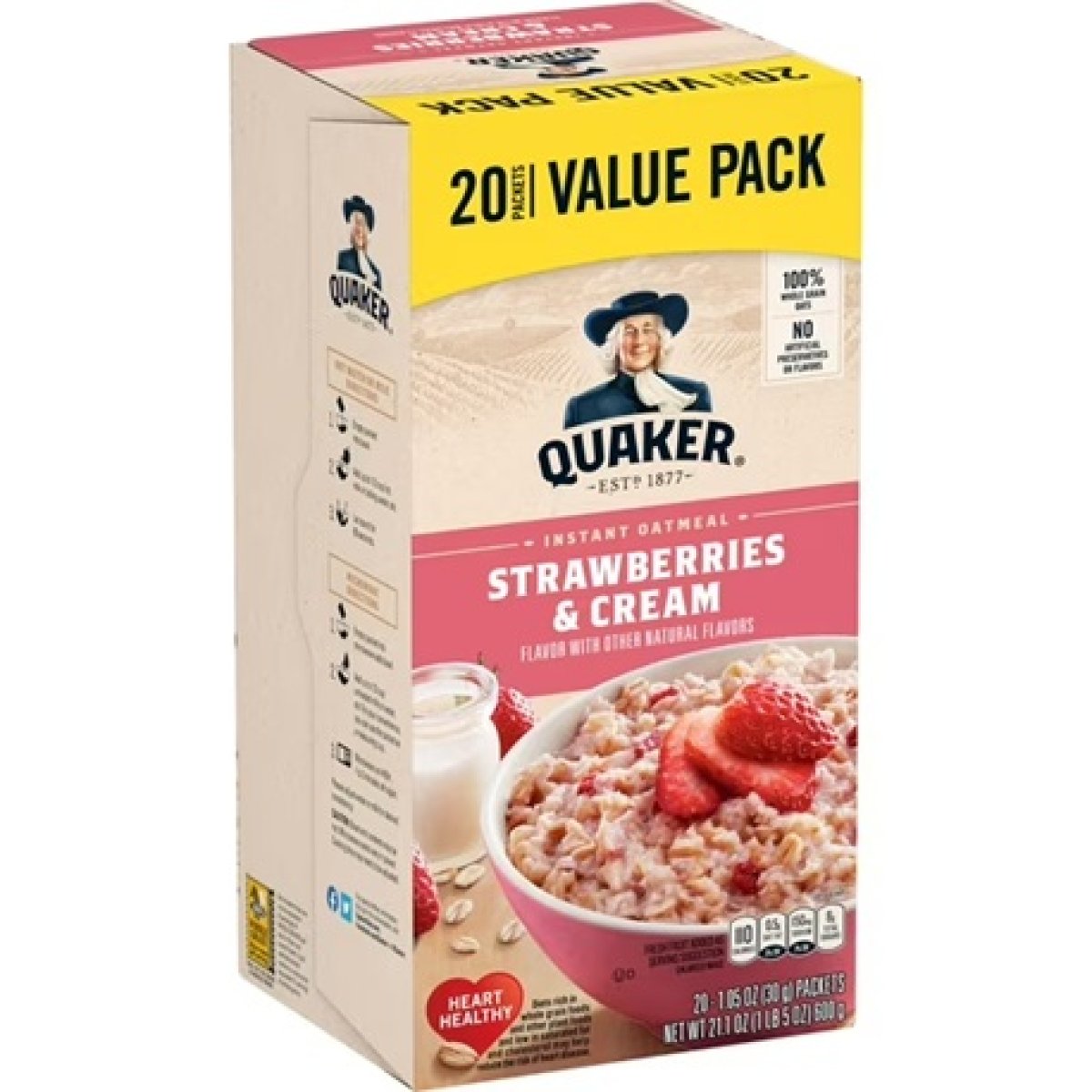 Quaker, Instant Oatmeal, Strawberry & Cream, 1.1 oz, 20 Packets