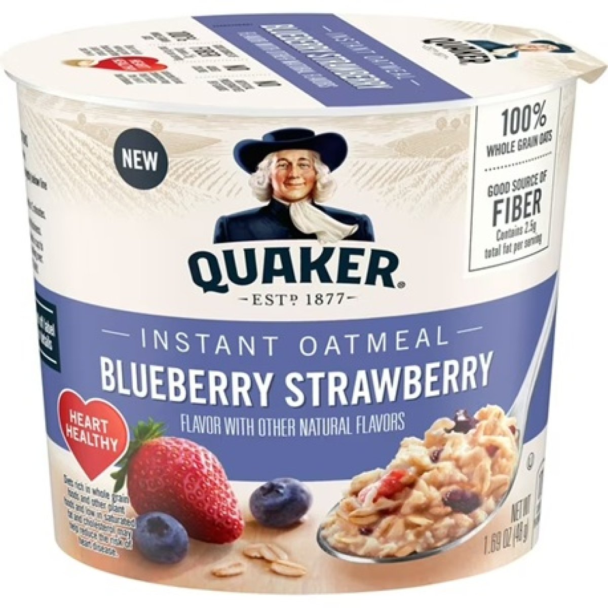 Quaker Blueberry & Strawberry flavored Instant Oatmeal, Quick Cook Oatmeal, 1.69 oz Cup