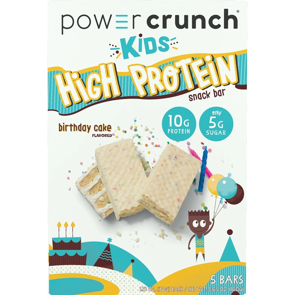 Power Crunch Kids High Protein Snack Bars, Birthday Cake, 1.13 oz, 5 Count