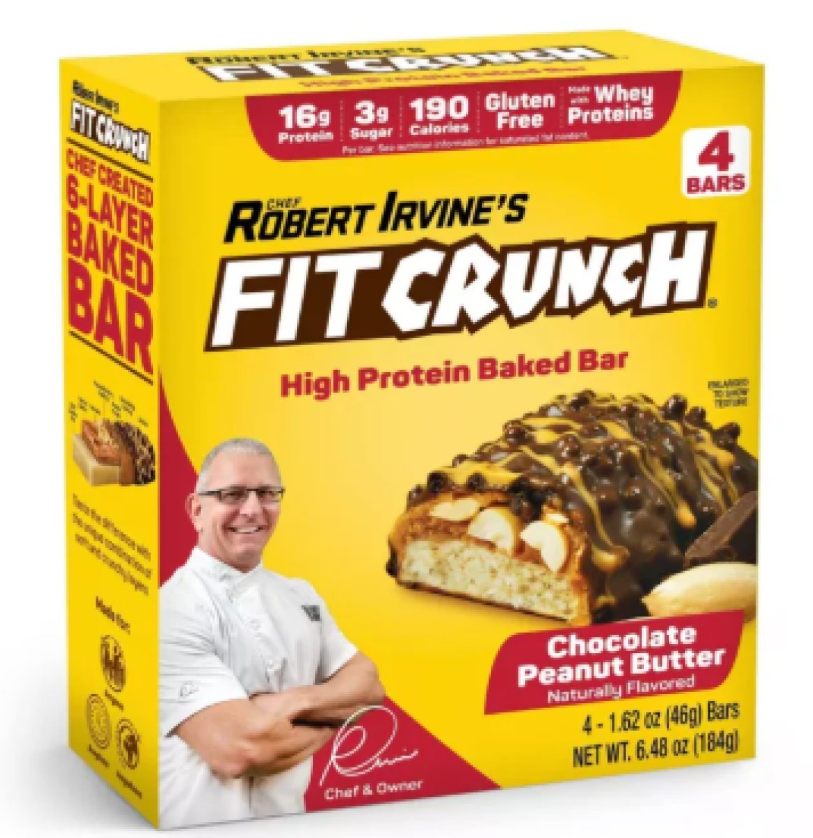 FITCRUNCH Peanut Butter Chocolate Baked Protein Bar, 16g of Protein, 4 Units