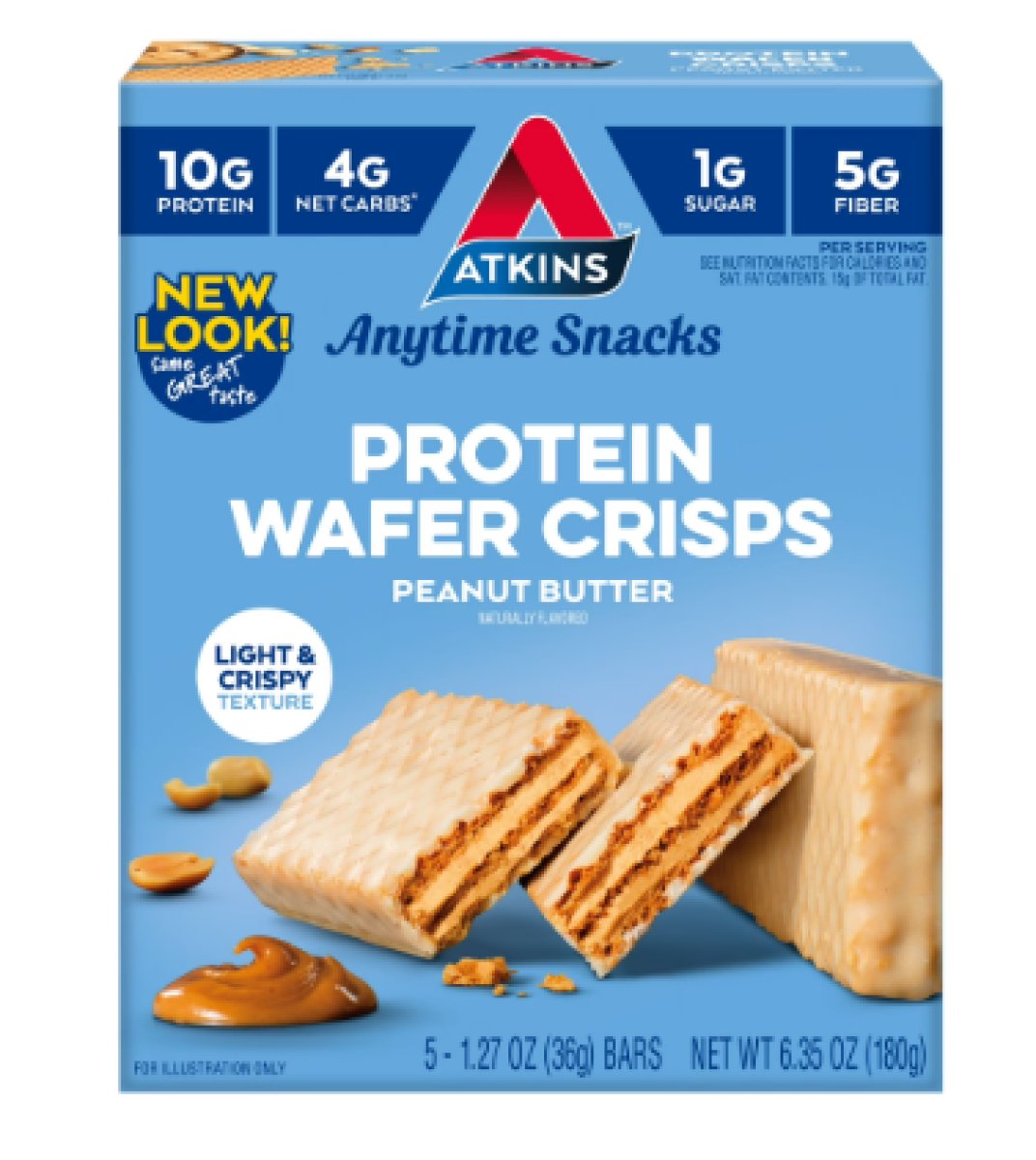 Atkins Crunchy Protein Peanut Butter, 1.27 oz, 5 Pack (Snack Bar)
