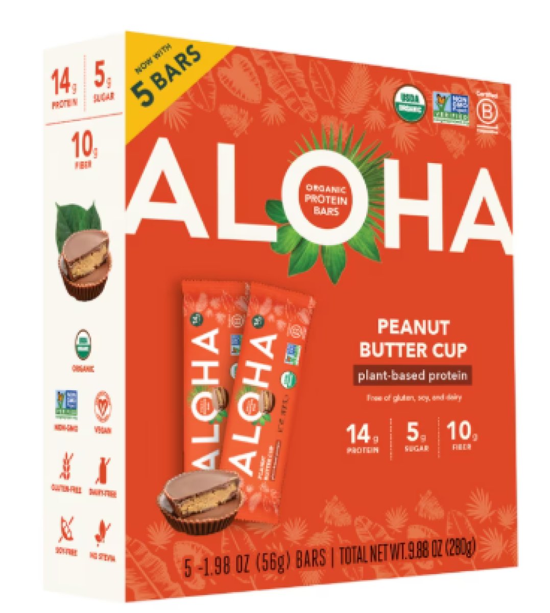 Aloha Peanut Butter Cup Protein Bars, 5 Pack