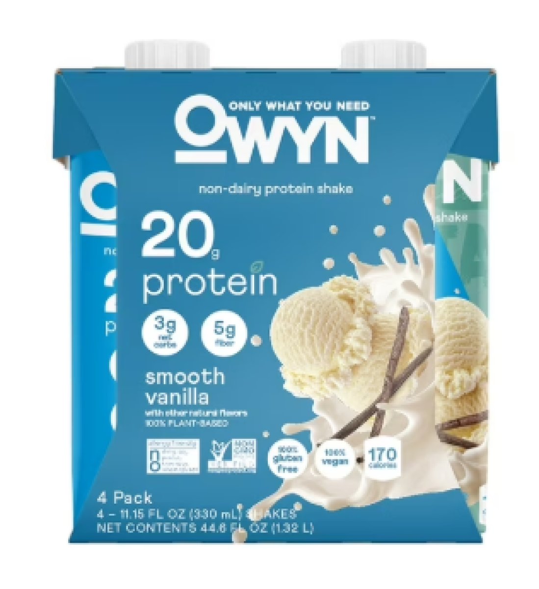 OWYN 20g Plant-Based Protein Shake, Mild Vanilla, 11.15 fl oz, 4 Units