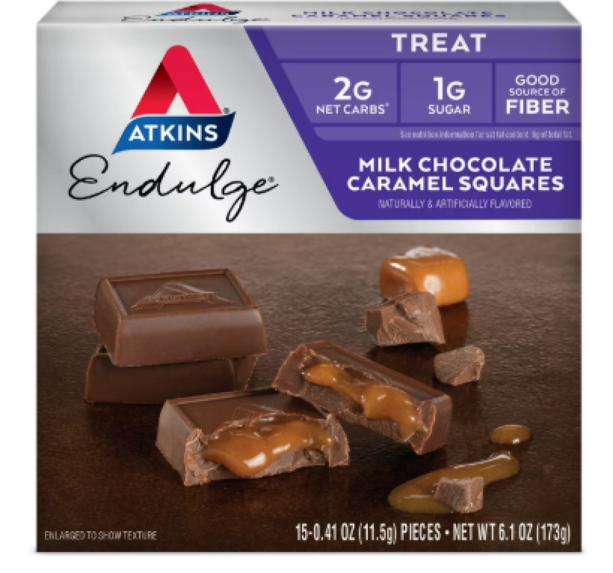 Atkins Endulge Milk Chocolate Caramel Squares, Low Carb Snacks, Low Sugar Treat, 15 Units
