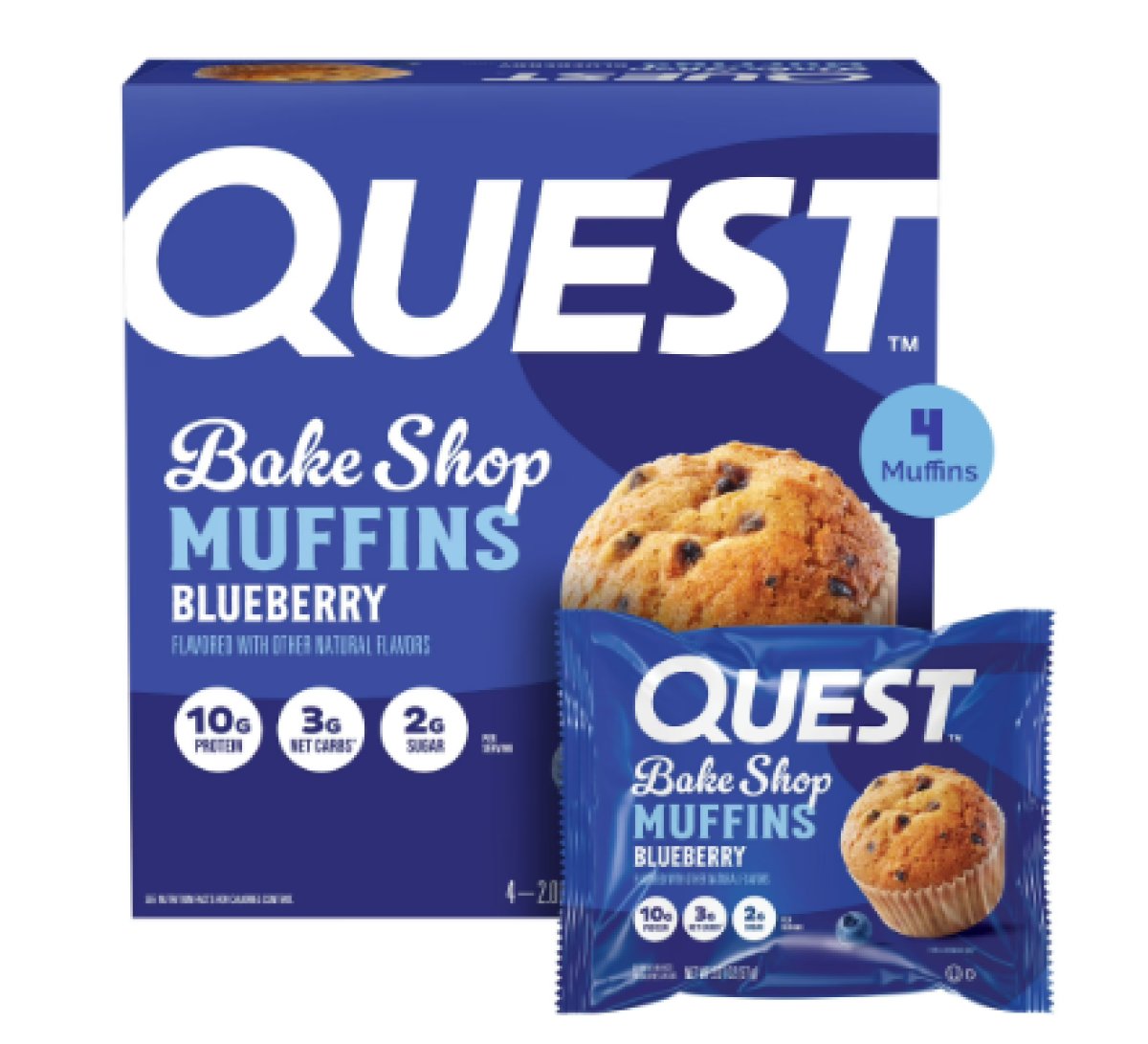 Quest Bake Shop Blueberry Protein Muffins, 10g Protein, 3g Sugar, 4 Count