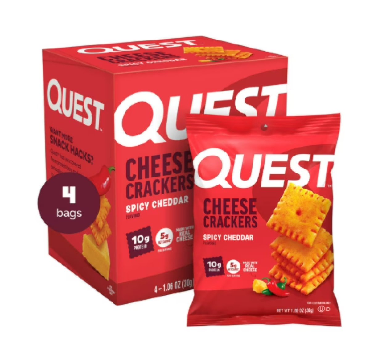 Quest Nutrition Cheese Crackers, Spicy Cheddar Cheese Flavor, 10g of Protein, 4 Count