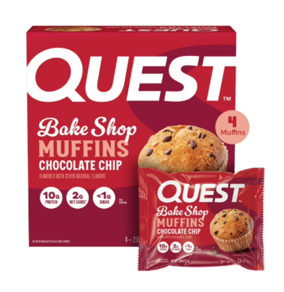 Quest Bake Shop Protein Muffins Chocolate Chip Flavor, 10 G of Protein, 4 Units