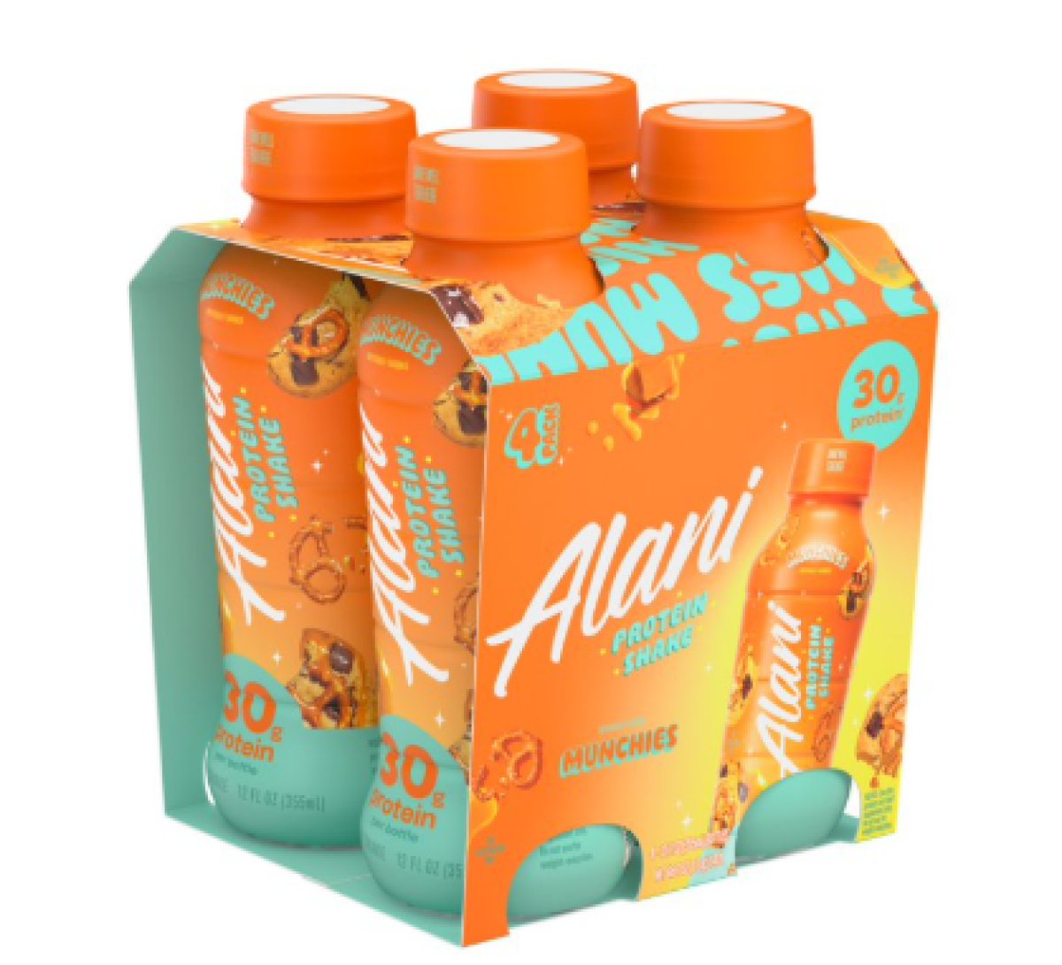 Alani Nu Munchies Protein Shake, 12 fl oz, 4 Pack, Bottles, 30g of Protein, Gluten Free