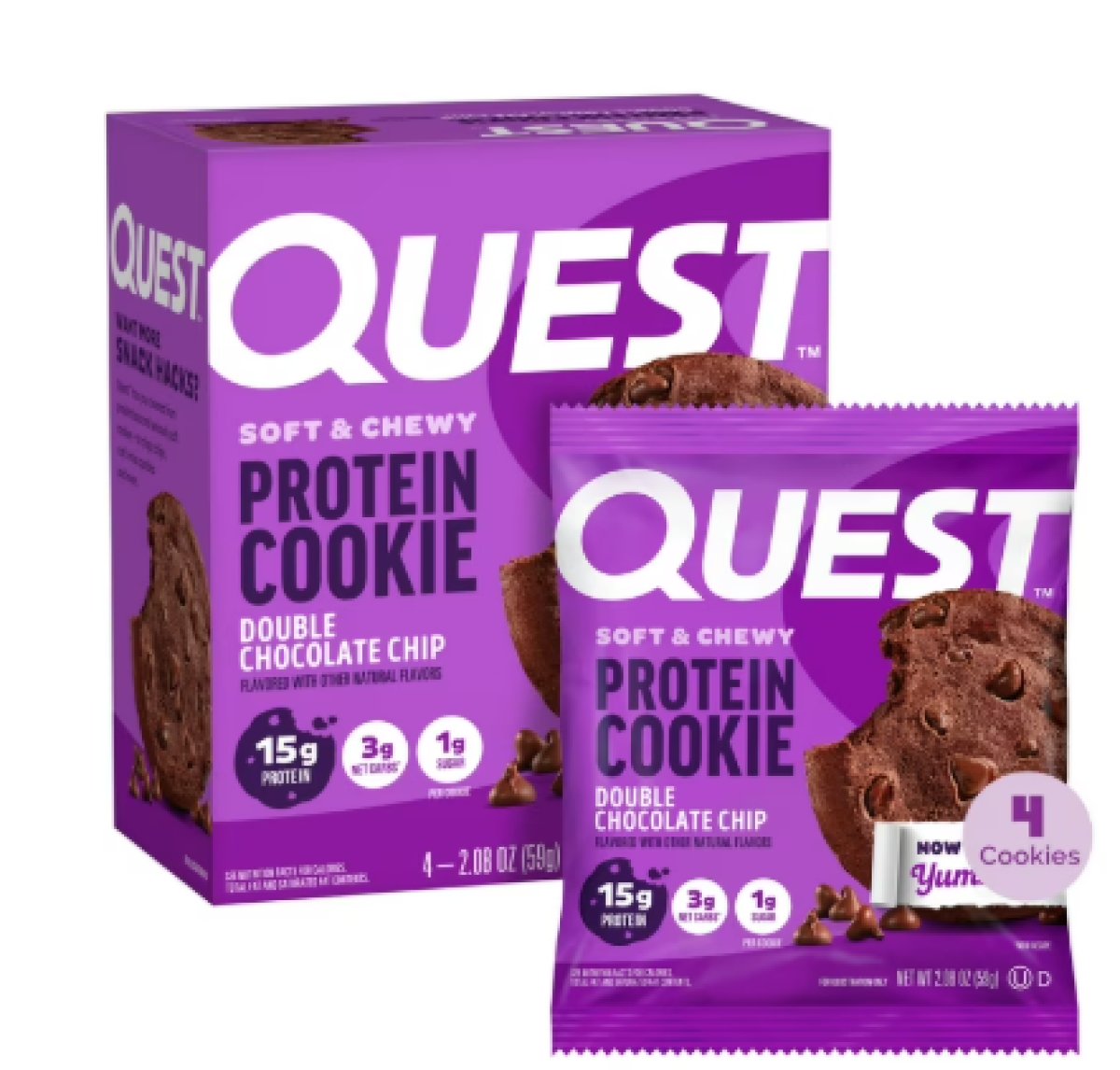 Quest Soft Chewy Protein Cookie, High in Protein, Double Chocolate Chip, 4 Count