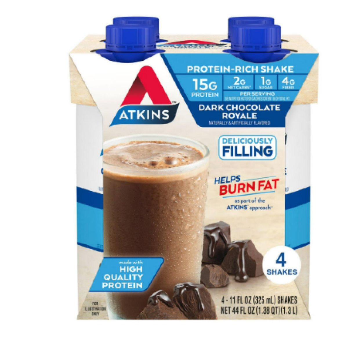 Atkins High Protein Shake with Dark Chocolate Flavor and Real Keto Shake, Low Carb Protein Shake, 4 Units