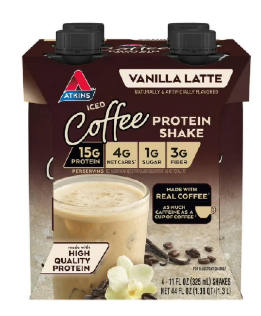 Atkins Iced Coffee Protein Shake, Vanilla Latte, Keto Friendly, 11 oz., 4 Count