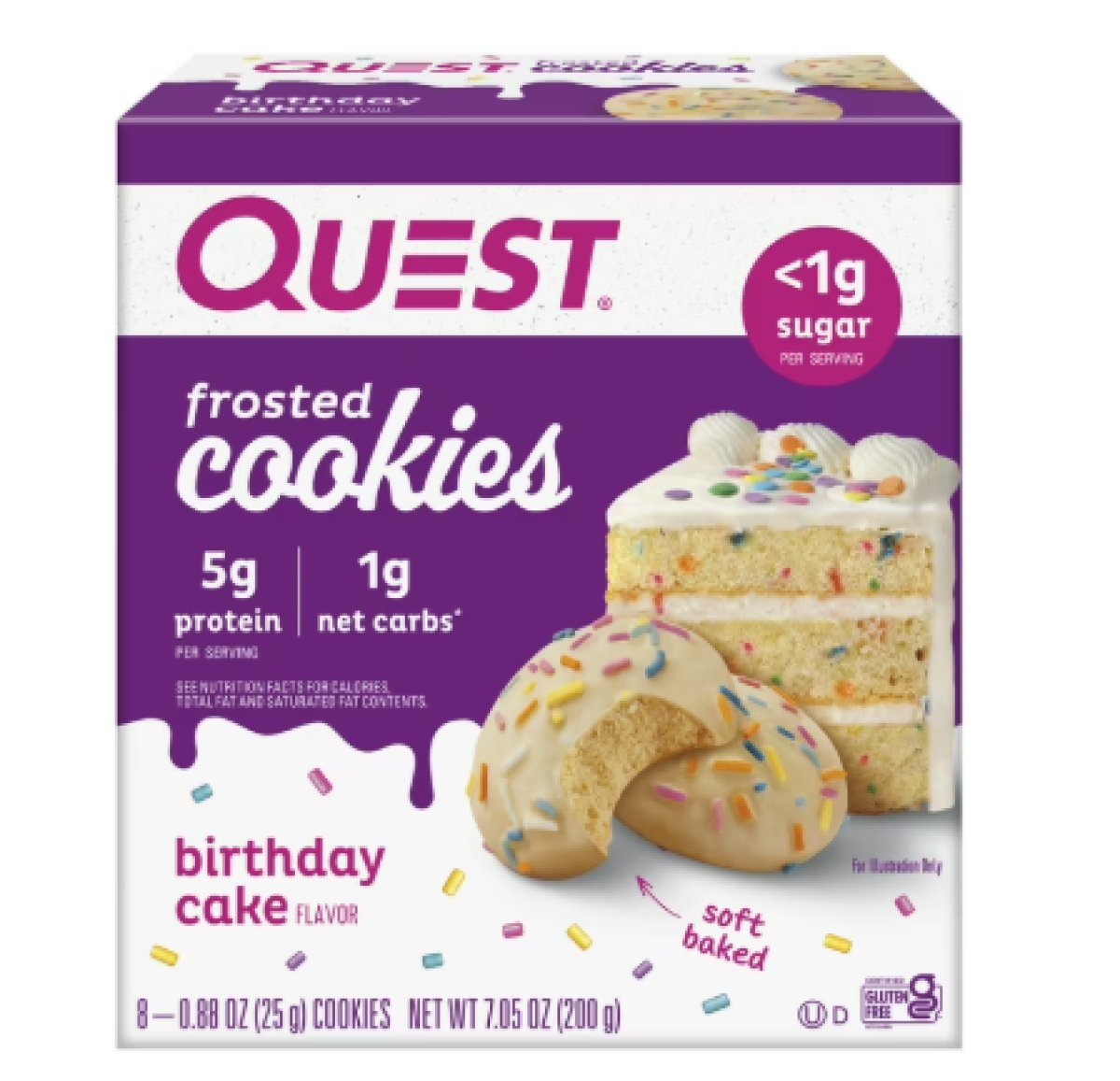 Quest Low Carb Glazed Protein Cookies, Gluten Free, Birthday Cake, 8 Count