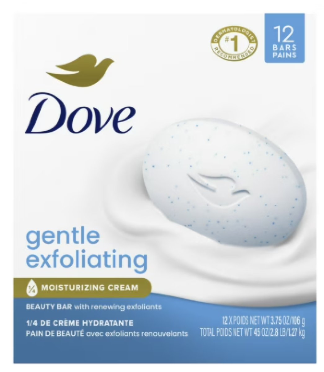 Dove Beauty Bar Gentle Exfoliating Bath Soap for Women, 3.75 oz 12 Bars