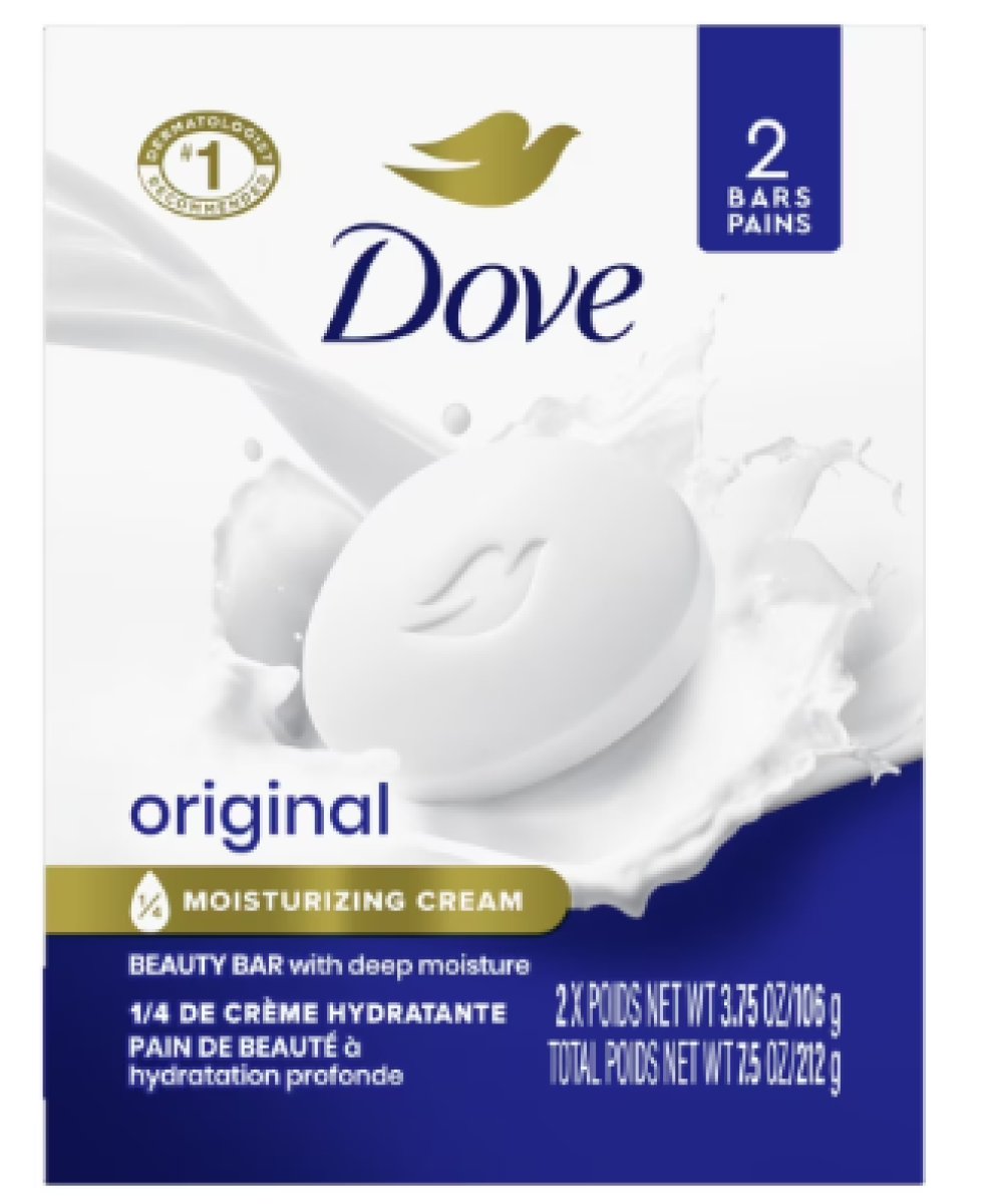 Dove Beauty Bar Original Women's Bath Soap, 3.75 oz, 2 Bars
