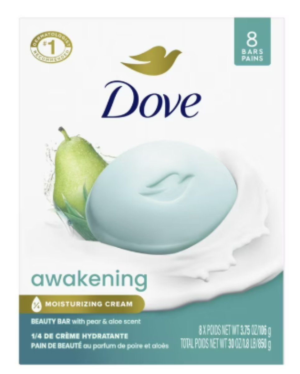 Dove Beauty Bar Women's Bath Soap Awakening Pear and Aloe, 3.75 oz 8 Bars