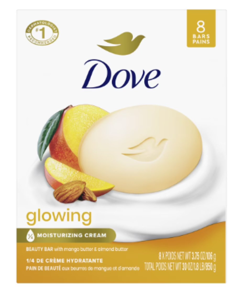 Dove Beauty Bar Women's Bath Soap with Sparkling Mango and Almond Butters, 3.75 oz 8 Bars