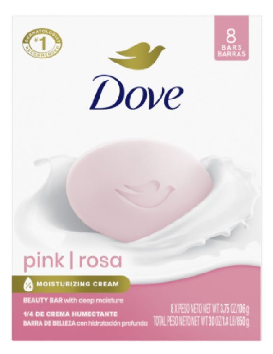 Dove Beauty Bar Women's Bath Soap Pink Cleanses and Moisturizes for Soft, Smooth Skin, 3.75 oz 8 Bars