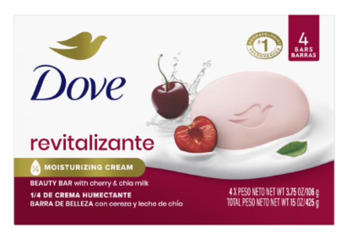 Dove Beauty Bar Revitalizing Bath Soap for Women, Cherry Milk and Chia, 3.17 oz, 4 Bars