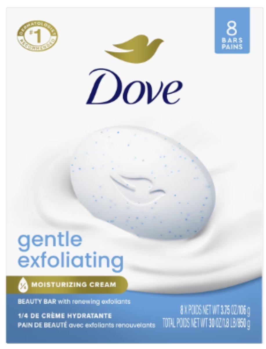 Dove Beauty Bar Gentle Exfoliating Bath Soap for Women, 3.75 oz, 8 Bars