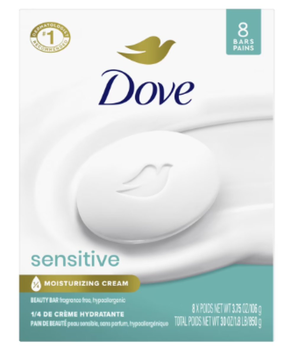 Dove Beauty Bar Sensitive Women's Bath Soap, 3.75 oz 8 Bars