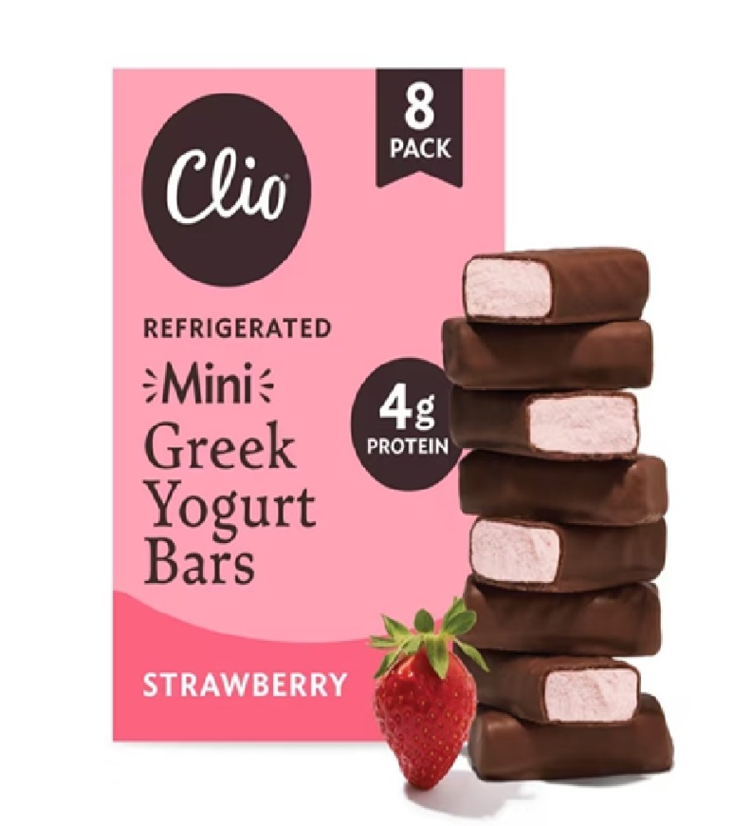 Clio Mini Strawberry Greek Yogurt Bar with Chocolate Coating, 0.78 oz, 8 Units