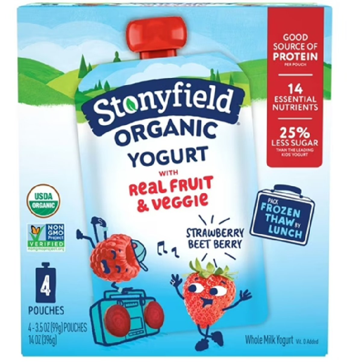Stonyfield Organic Whole Milk Yogurt Pouches for Kids, Beetroot Berry & Strawberry, 3.5 oz., 4 Count