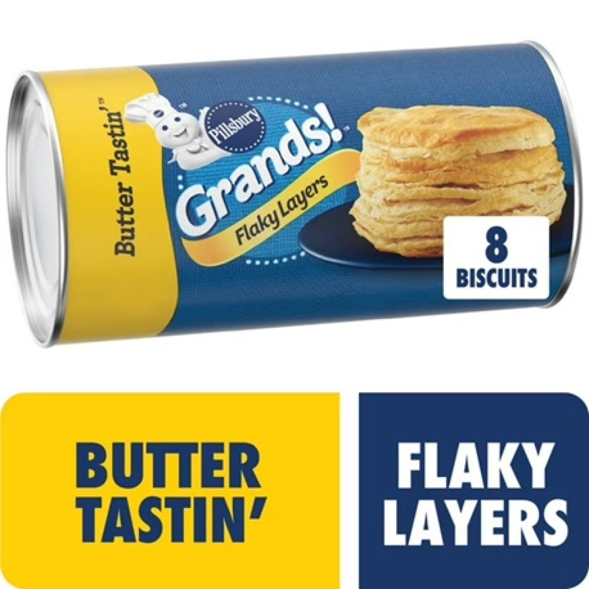 Pillsbury Grands! Flaky Layers Butter Tastin' Refrigerated Biscuit Dough, 8 Count, 16.3 oz