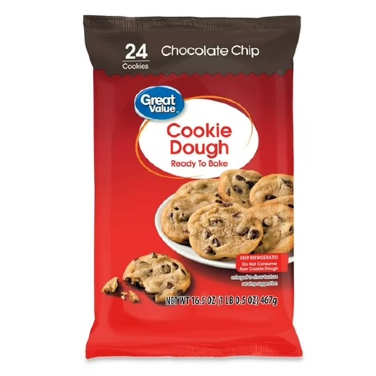 Great Value Ready to Bake Regular Chocolate Chip Cookie Dough, 16.5 oz