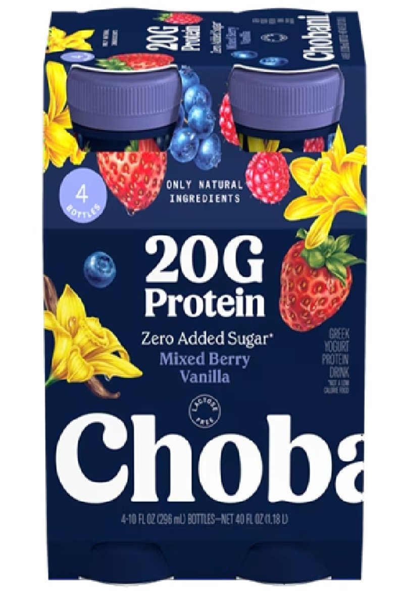 Chobani 20G Protein Low Fat Greek Yogurt Drink Berry & Vanilla Blend, 10 fl oz Bottle, 4 Pack