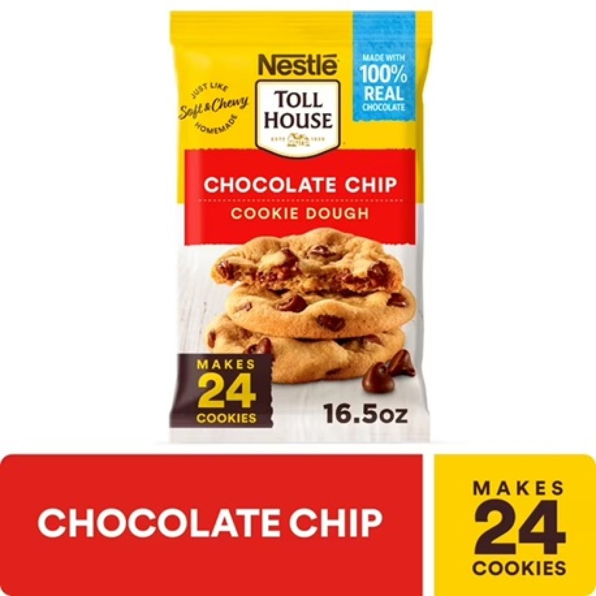 Nestle Toll House Chocolate Chip Ready to Bake Cookie Dough, Makes 24 Cookies for Holiday Baking, 16.5 oz