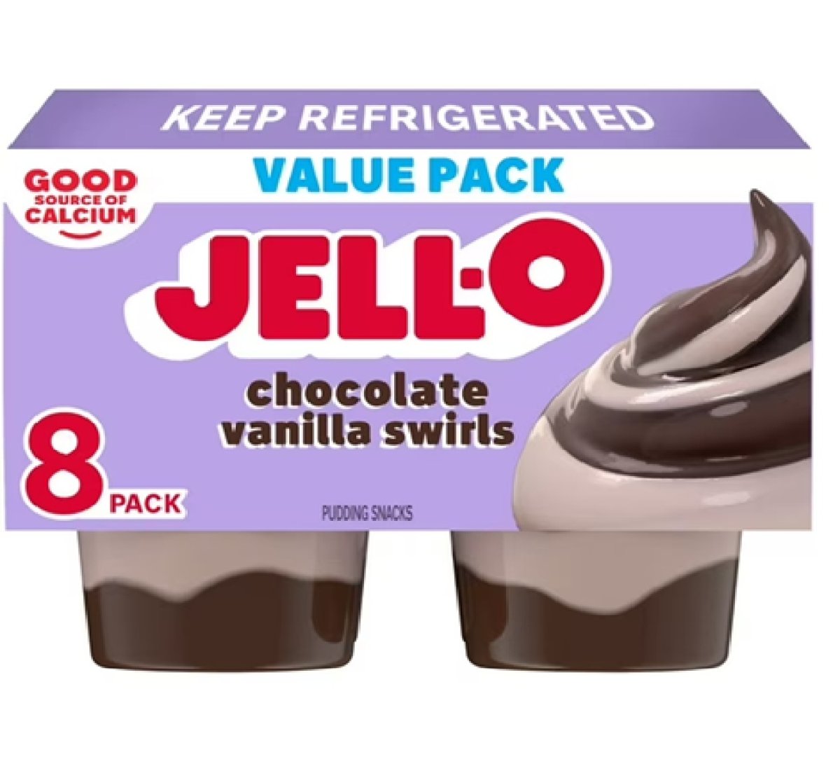 Jell-O Original Vanilla Chocolate Swirl Pudding Cup Value Pack, 8 Count