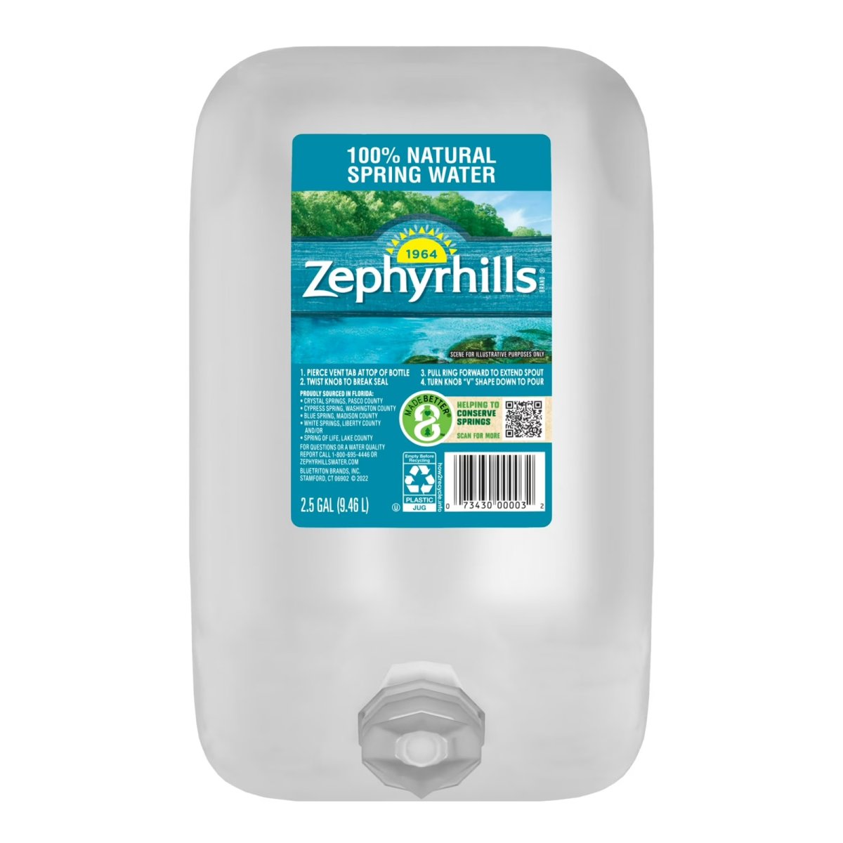 Zephyrhills Florida Spring Water, 2.5 Gallon, Single