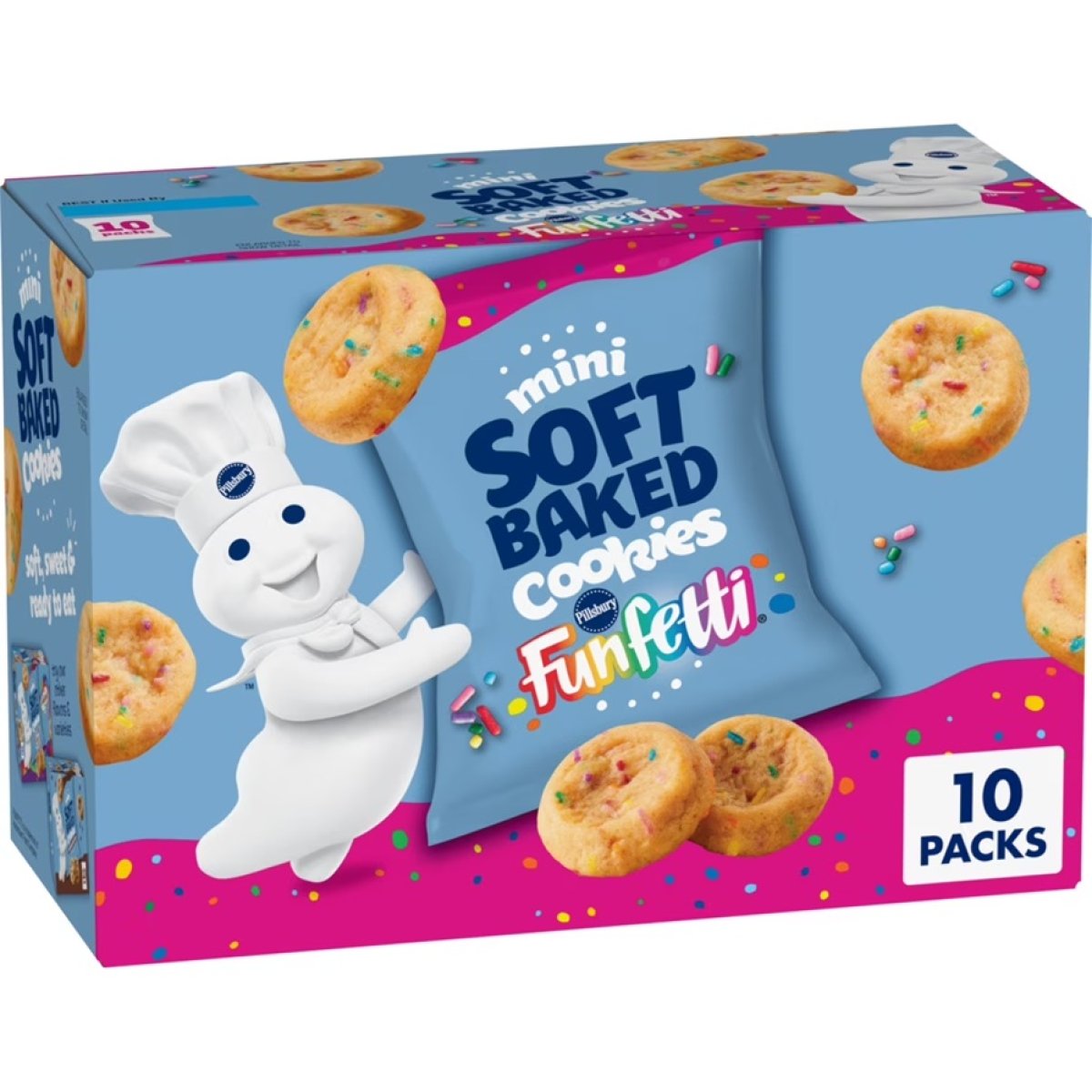 Pillsbury Mini Soft Baked Cookies, Funfetti, Snack Bags, 10 Count, 10 oz