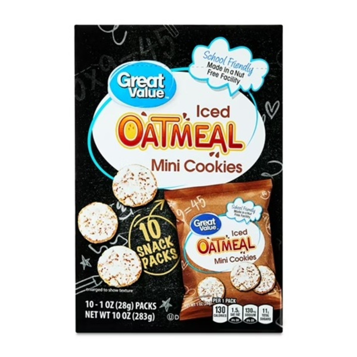 Great Value Mini Iced Oatmeal Cookies, 1 oz, 10 Snack Packs