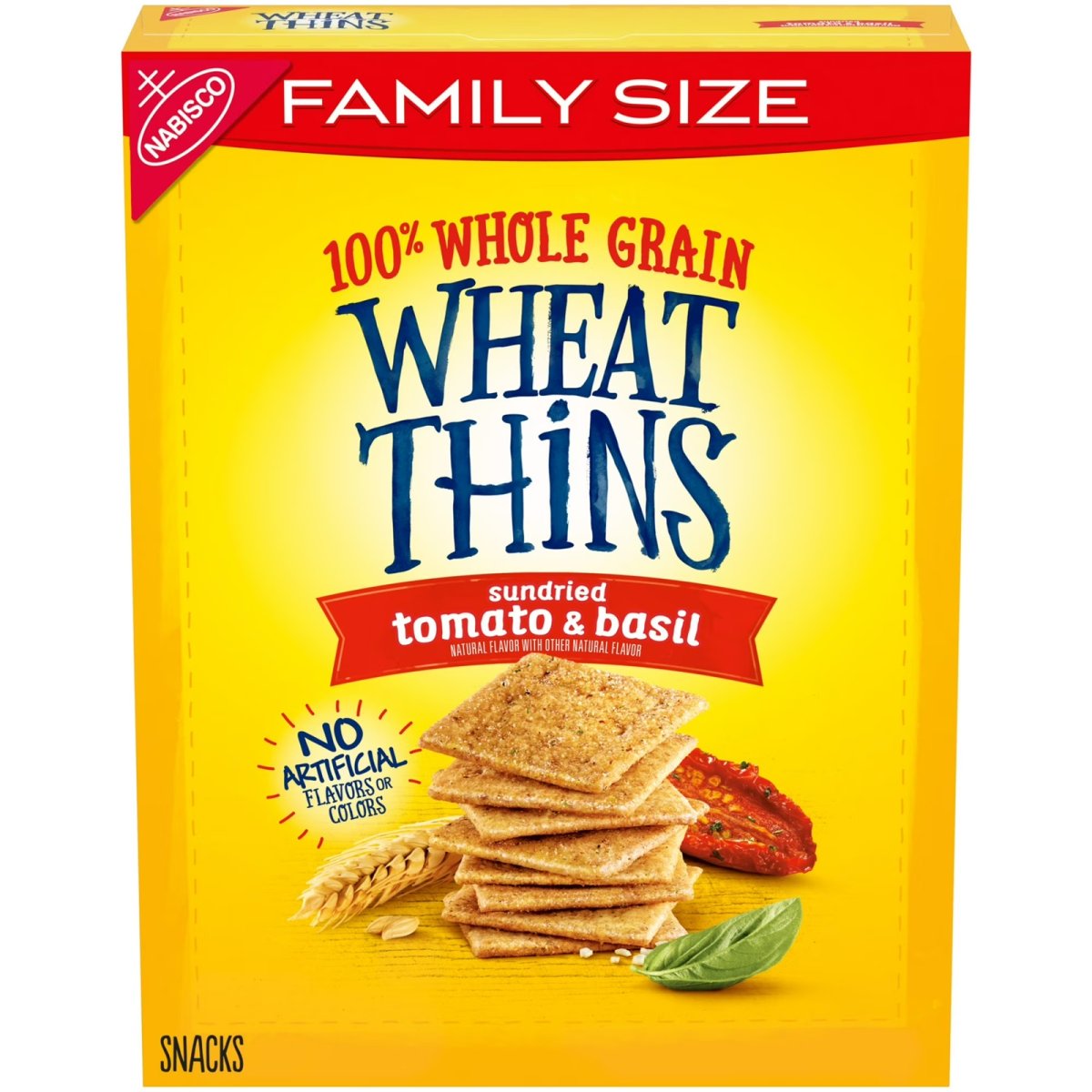 Wheat Thins Sundried Tomato & Basil Snacks, Whole Grain Wheat Crackers, Family Size, 13 oz