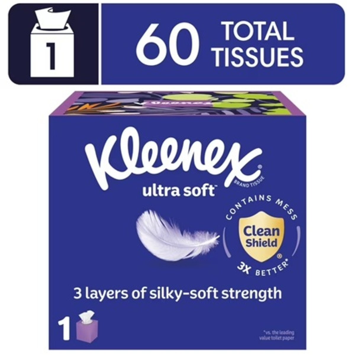Kleenex Ultra Soft Facial Tissues, 1 Cube Box, 60 Tissues per Box, 3-Ply