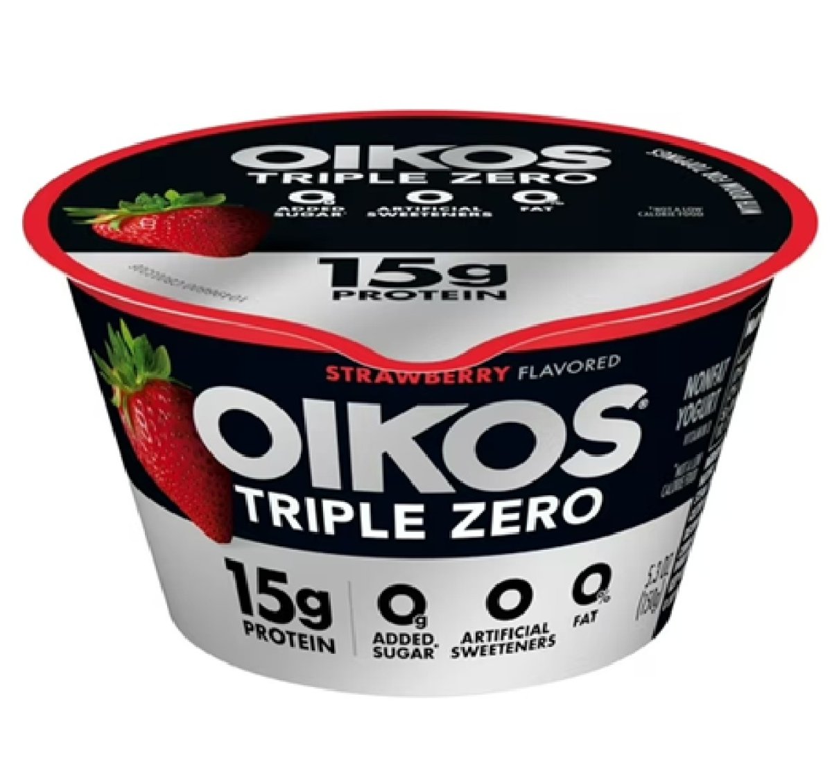Oikos Triple Zero 15g Protein, 0g Added Sugar, Fat-Free Strawberry Greek Yogurt Cup, 5.3 oz