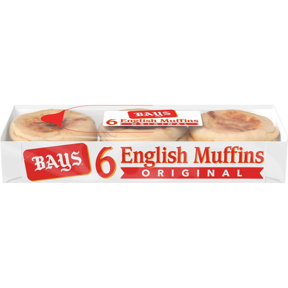 Bays Original English Muffins, 6 count, Plain Pre-sliced English Muffins, 12 oz Tray