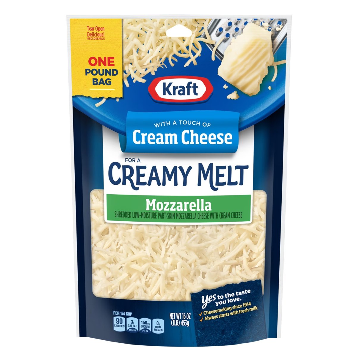 Kraft Mozzarella Shredded Cheese with a Touch of Cream Cheese for a Creamy Melt, 16 oz Bag