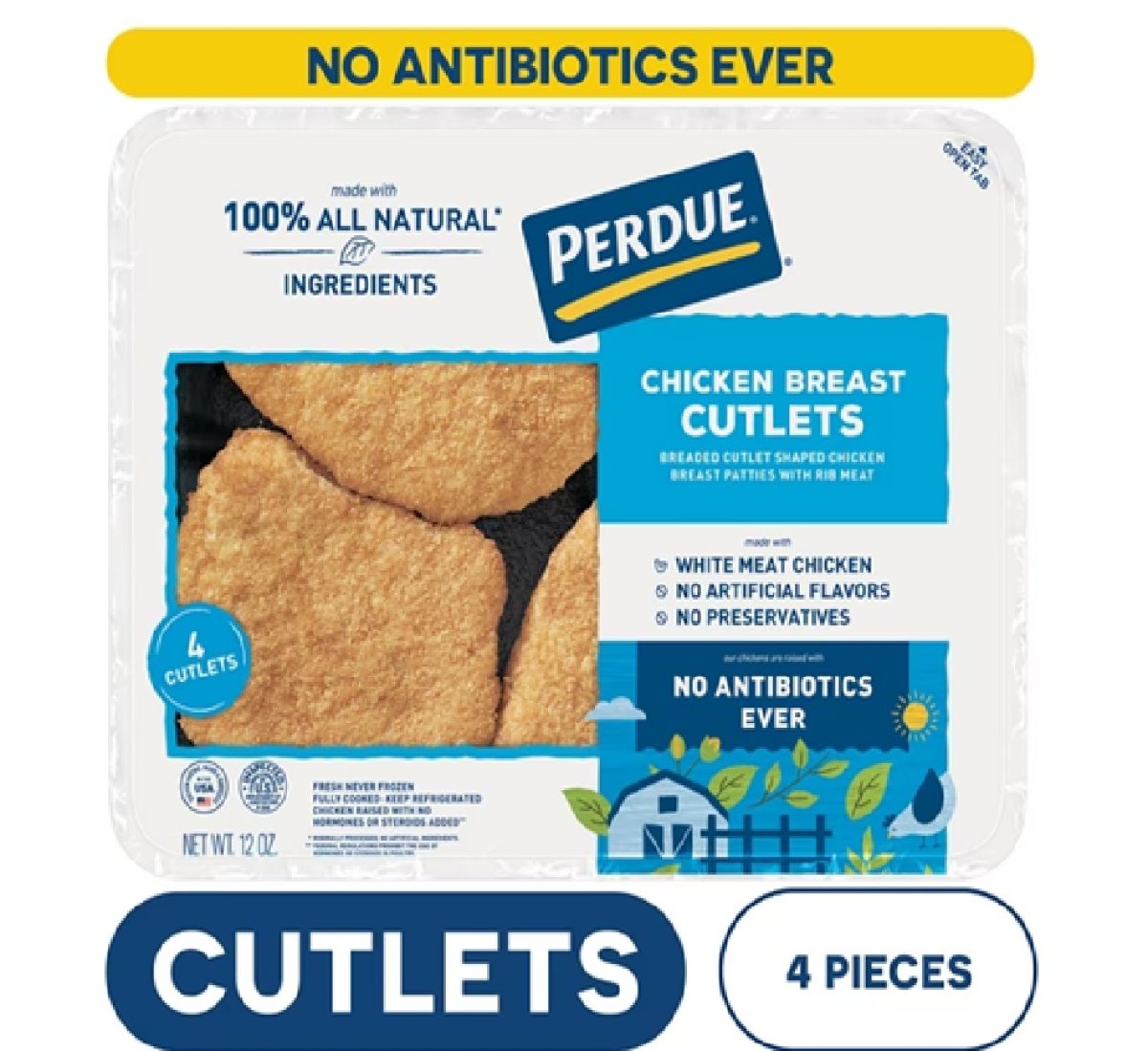 Perdue, Never Antibiotics, Refrigerated Breaded Chicken Breast Burgers, 12 oz. Tray