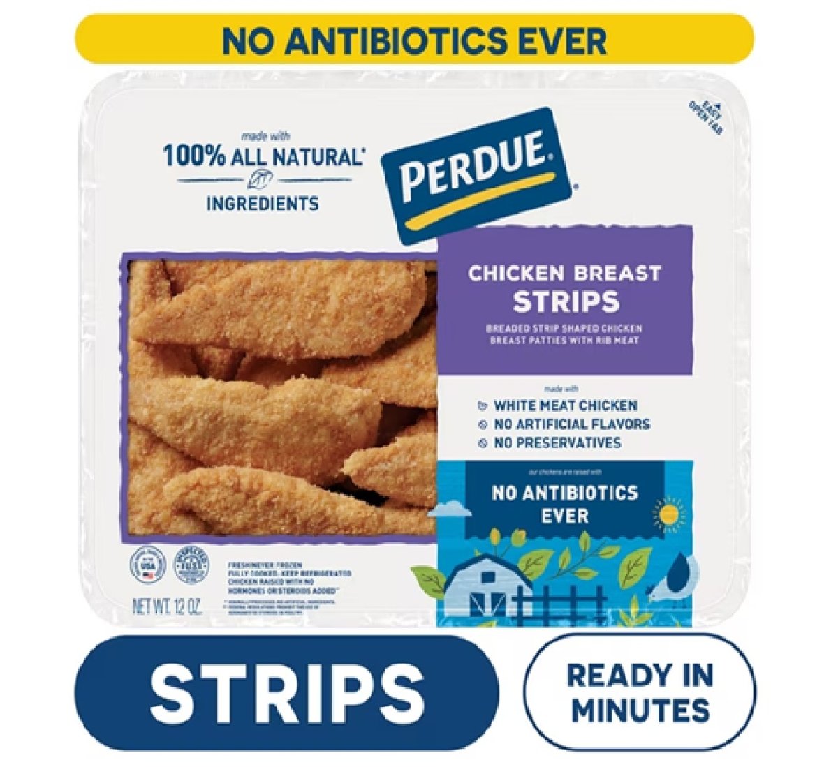 Perdue, Never Antibiotics, Refrigerated Breaded Chicken Breast Strips, 12 oz. Tray
