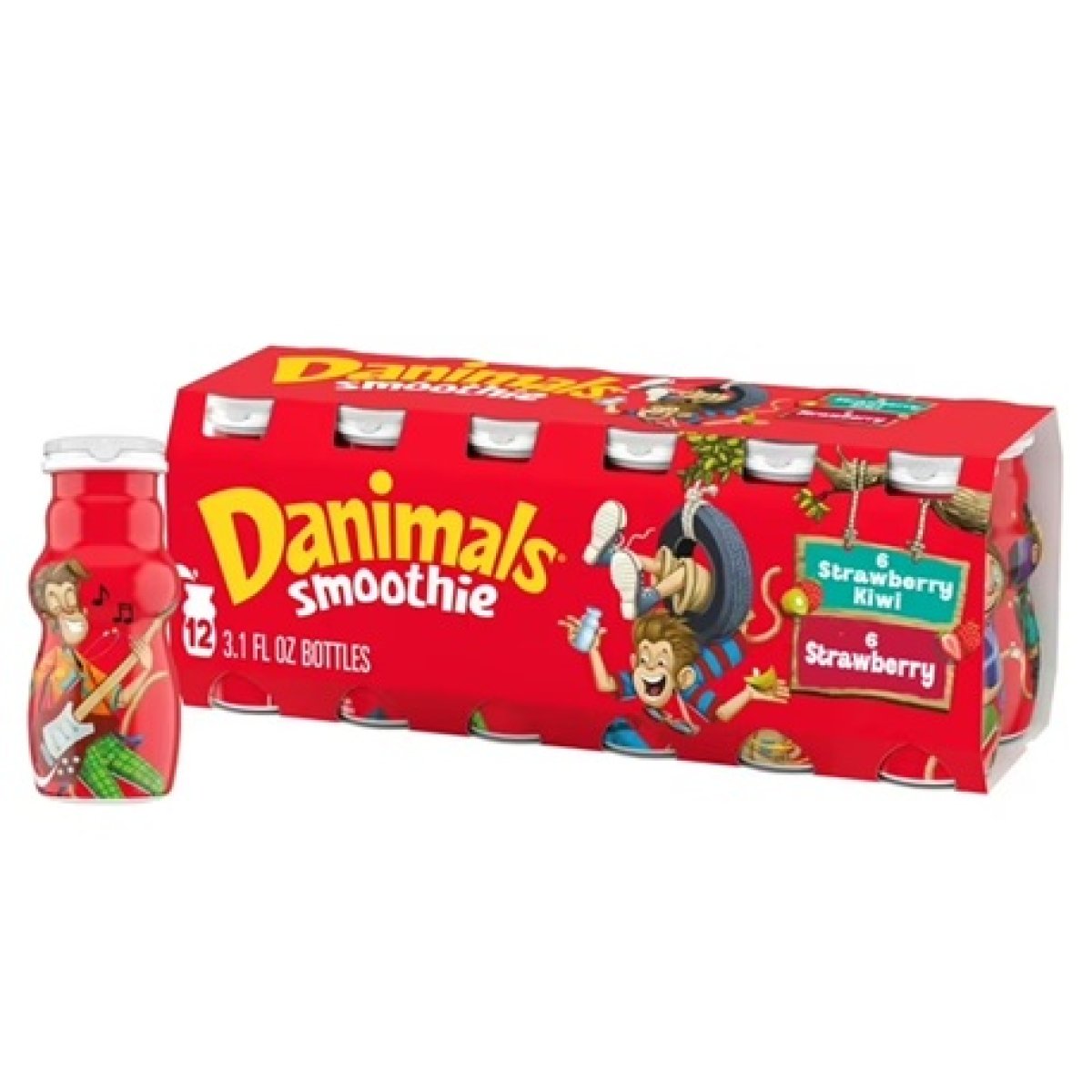 Danimals Smoothie Strawberry and Strawberry Kiwi Dairy Drink Smoothie Bottles Multi-Pack, 3.1 oz, 12 Count