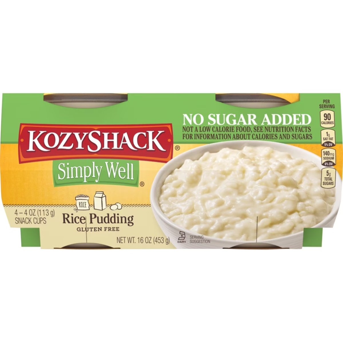 Kozy Shack Simply Well Rice Pudding Snack Cups, Gluten Free Dessert, 4 oz, 4 Count
